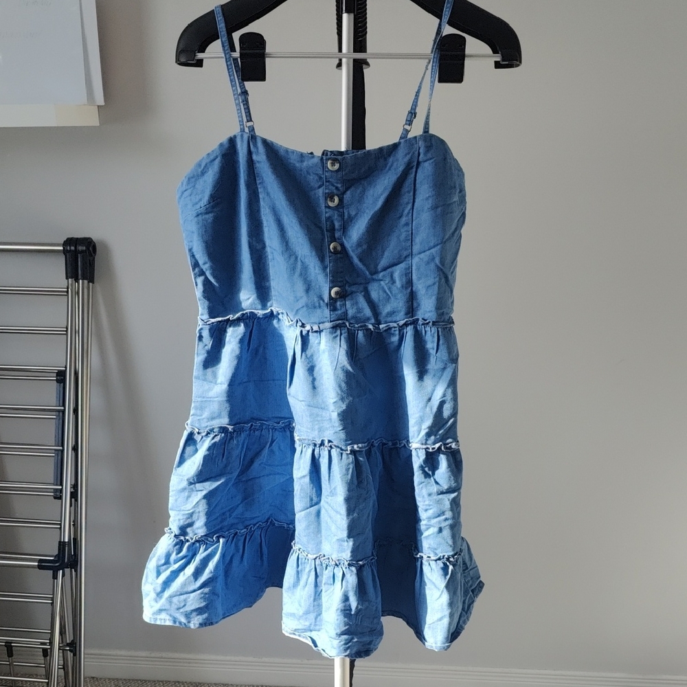 Ardene Light Denim Blue Tiered Spaghetti-Strap Dress